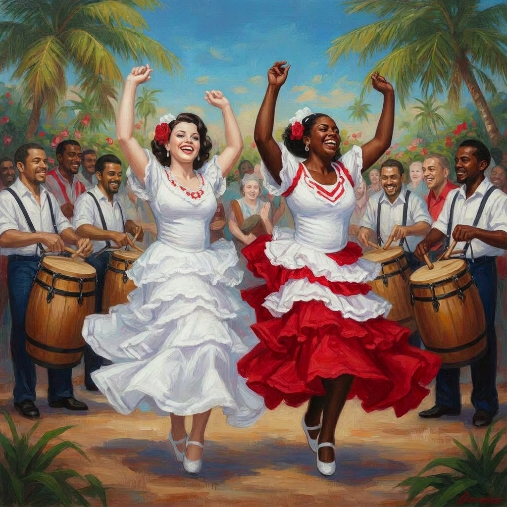 Bomba and Plena dancers celebrating Puerto Rican culture
